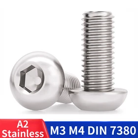 Button Head Screws Allen Socket Bolts M3 M4 A2 Stainless Steel DIN 7380 3mm 4mm