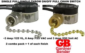 PULL CHAIN 3A SWITCH Nickel or Brass Gardner Bender GB SHINE TOP LS-301A-27/64