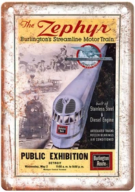 1936 Vintage Union Pacific Zephyr Detroit Railroad Retro Look Metal Sign ZL444