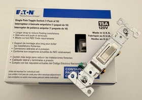 LOT of 10/100 Eaton 1301-7W White 15A Single Pole Toggle Light Switch 120V *NEW*