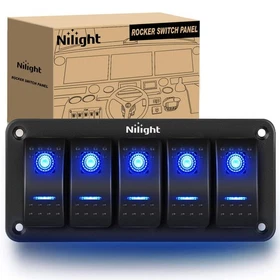 Nilight 3 Gang Aluminum Rocker Switch Panel 12V 24V Pre-Wired 5 Pin Blue LED