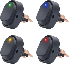 Twidec/4Pcs LED Lighted Rocker Switch Toggle 12V 30A SPST 3 Pin On-Off 4 Colour