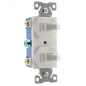 HUBBELL RC103WZ DOUBLE TOGGLE SWITCH, 1-POLE & 3-WAY, 15A, 120/277V, WHITE
