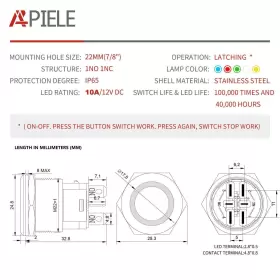 631924508381 APIELE Latching Push Switch Angel Led Waterproof #2