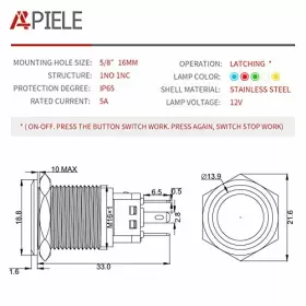 689771696348 APIELE Latching Push Switch Steel Led Angel Ey #2