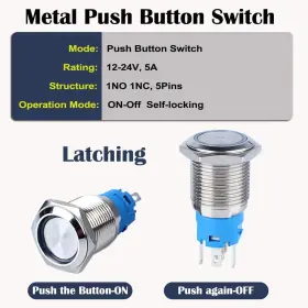 TDNZSCZHXDPT-16MM-HONG DMWD Latching Push Switch Waterproof #3