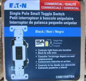 CSB115STBK EATON Arrow Hart Single Pole Toggle Switch