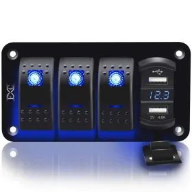 KG0150-3-B FXC Gang Rocker Switch Panel Voltmeter Dual Usb