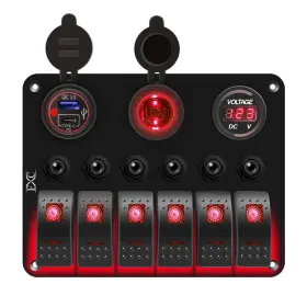 KG0191-6RED FXC Waterproof Boat Rocker Switch Panel Gang Usb