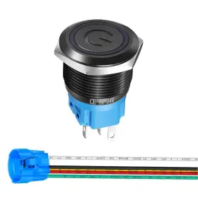 E1204 GEBILDET Steel Latching Push Switch Power Symbol Led