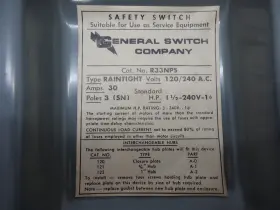 R33NPS GENERAL SWITCH CORP Safety Raintight Disconnect