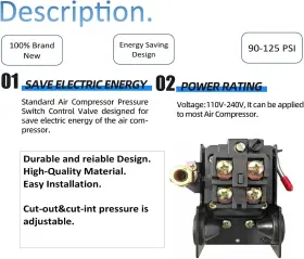 AIR006 HUIVLEI Air Compressor Pressure Switch Control Single #3