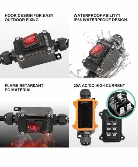 744790367836 QTEATAK Inline Cord Switch Dpst Ac Waterproof #3