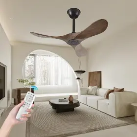 36XH QWO Ceiling Fan Light Solid Wood Bedroom Wi