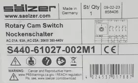 S440-61027-002M1 SALZER Rotary Cam Switch #2