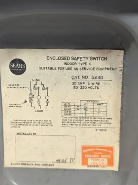5230 SEARS Roebuck Switch Disconnect Plug Fuse Amp Safety #3