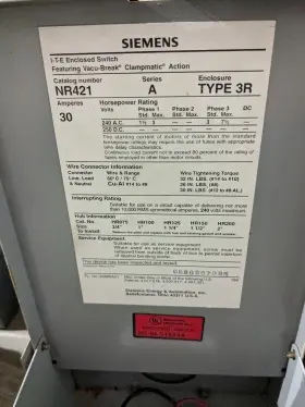 NR421 SIEMENS Disconnect Switch Nema Phase Charity #3