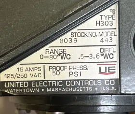 H303 UNITED ELECTRIC CONTROLS Pressure Controller #3