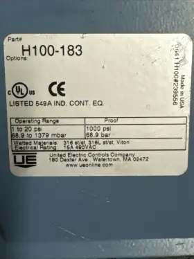 H100-183 UNITED ELECTRIC Ue Pressure Switch #2