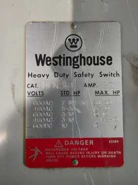 HFN361 WESTINGHOUSE Safety Switch Amp #2
