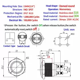 732688002914 ZJWZJH Momentary Push Switch Domed Round Cap #3