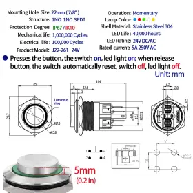737311850443 ZJWZJH Push Switch Momentary Latching High Round #2
