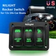 Nilight 3 Gang Green Rocker Switch Panel Pre-Wire 5Pin ON/Off for 12-24V Car ATV