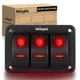 Nilight 3 Gang Aluminum Rocker Switch Panel 12V 24V Pre-Wired 5 Pin Blue LED