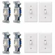 LOT OF 4 Eaton White Toggle Light Switch Single 15A 120V 1301-7W w wallplates