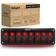 Nilight 8 Gang Rocker Switch Panel 5Pin On Off Toggle Aluminum 8 Gang, Red 
