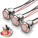 FILN 3pc 19mm Momentary LED Push Button Switch 12V 20A Red IP67