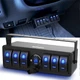 Nilight 6 Gang Rocker Switch Box 12V SPST ON Off 6+1 Dual USB, Blue+Box 