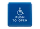 BEA 4-3/4" Sq Push to Open Plate w/ Text & Handicap Logo Blue Finish