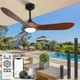 52&rdquo; Outdoor Ceiling Fan with Light and Remote via WiFi Alexa, 3 Walnut Solid ...