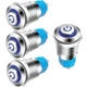 Gebildet 4pcs IP65 Waterproof Push Button 12mm 3A 12mm-Blue LED, Silver
