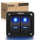 Nilight 90106B 2 Gang Rocker Switch Panel 5 Pin On Off Pre-Wired 2 Gang, Blue 