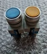 LOT OF 2 IDEC ABW PUSHBUTTONS W/ HW-C10 CONTACT BLOCKS BLUE AND YELLOW (RS2.2B1)