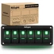 Nilight 6 Gang Rocker Switch Panel 5Pin On Off Toggle Aluminum 6 Gang, Green 