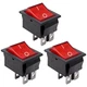 3Pcs AC110V/120V Rocker Switch DPST On-Off 4 Pin Red Light Illuminate