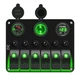 FXC Waterproof Marine Boat Rocker Switch Panel 6 Gang with QC3.0 USB & Green