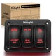 Nilight - 90128C 3 Gang Rocker Switch Panel Aluminum 5 Pin ON Off 3 Gang, Red 